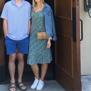 Green floral midi dress with tie shoulders